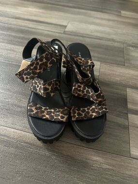 Madden Girl Leopard Print Strappy Sandals - Black Footbed
